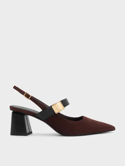 Charles & Keith - Yvette Faux Suede Mary Jane Slingback Pumps In Dark Brown