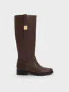 Charles & Keith - Yvette Metallic-accent Knee-high Boots In Dark Brown