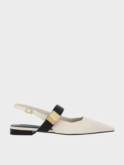 Charles & Keith - Yvette Pointed-toe Mary Jane Flats In Chalk