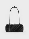 Charles & Keith - Zeya Recycled Suede Striped Shoulder Bag In Black