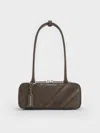 Charles & Keith - Zeya Recycled Suede Striped Shoulder Bag In Green