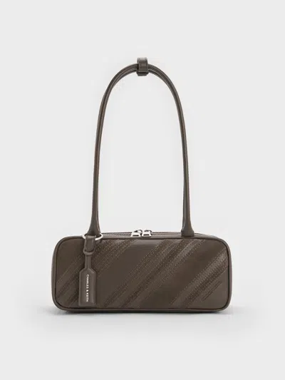 Charles & Keith - Zeya Recycled Suede Striped Shoulder Bag In Green