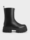 Charles & Keith - Zip-up Platform Calf Boots In Black