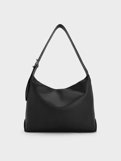 Charles & Keith - Zora Buckle-strap Hobo Bag In Black