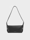 Charles & Keith - Zora Buckle-strap Slouchy Shoulder Bag In Black