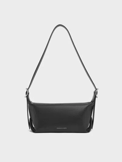 Charles & Keith - Zora Buckle-strap Slouchy Shoulder Bag In Black