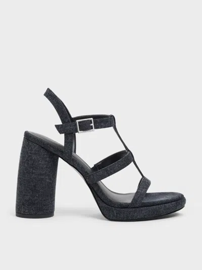 Charles & Keith - Aether Denim Platform Sandals In Dark Blue