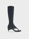 Charles & Keith - Aether Denim Thong Boots In Dark Blue