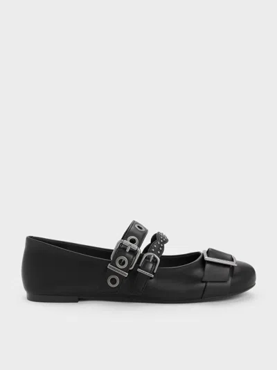 Charles & Keith - Aether Grommet Studded Mary Jane Flats In Black