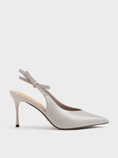 Charles & Keith - Anastasia Leather Slingback Pumps In Gray