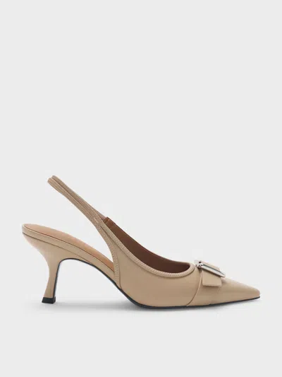 Charles & Keith - Anita Buckled Pointed Slingback Pumps In Brown