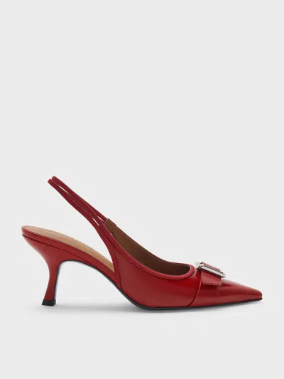 Charles & Keith - Anita Buckled Pointed Slingback Pumps In Red