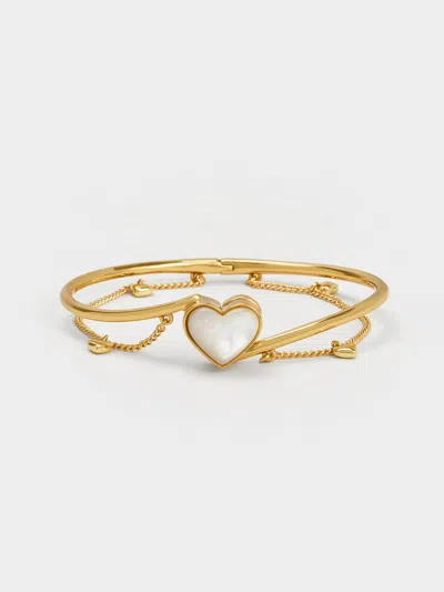 Charles & Keith Annalise Heart Stone Chain-link Bracelet In Gold