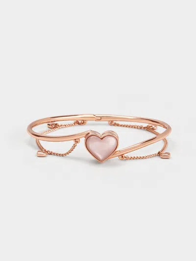 Charles & Keith Heart Stone Chain-link Bracelet In Rose Gold