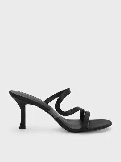 Charles & Keith - Arden Satin Wavy Heeled Mules In Black