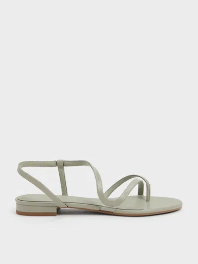 Charles & Keith - Arden Wavy Strappy Toe-ring Flat Slingback Sandals In Green