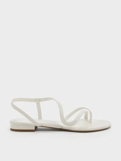 Charles & Keith - Arden Wavy Strappy Toe-ring Flat Slingback Sandals In Neutral