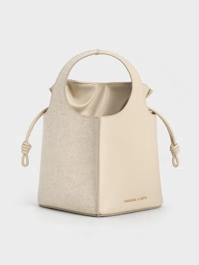 Charles & Keith Arlys Linen Bucket Bag In Neutral