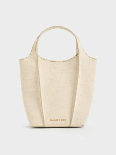 Charles & Keith Arlys Linen Tote Bag In Beige