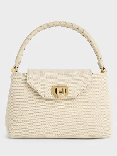 Charles & Keith Arwen Canvas Braided-strap Top Handle Bag In Neutral