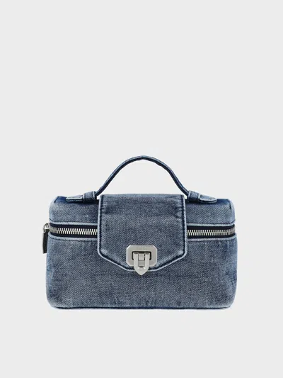 Charles & Keith Arwen Denim Top Handle Vanity Bag In Denim Blue