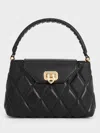 Charles & Keith Arwen Quilted Braided-strap Top Handle Bag In Black