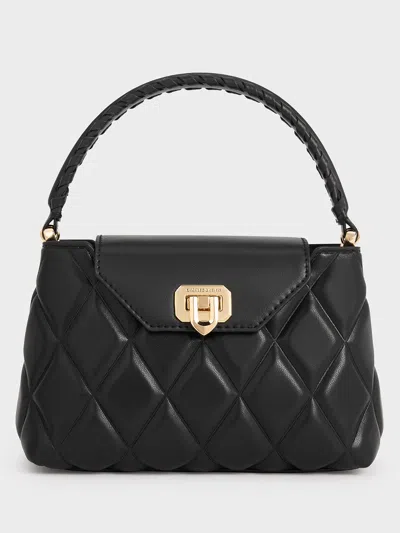 Charles & Keith Arwen Quilted Braided-strap Top Handle Bag In Black