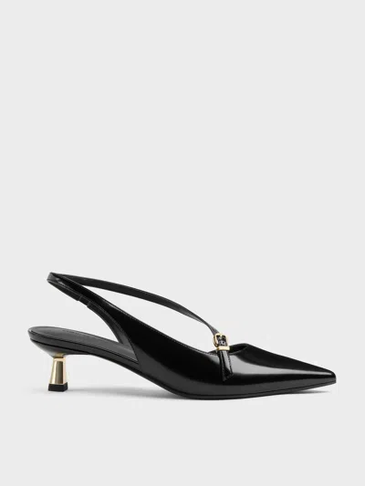 Charles & Keith - Asymmetric D'orsay Slingback Pumps In Black
