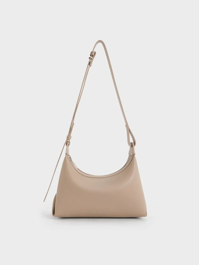 Charles & Keith Aurelie Trapeze Hobo Bag In Neutral
