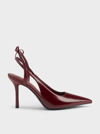 Charles & Keith - Back-bow Slingback Pumps In Burgundy