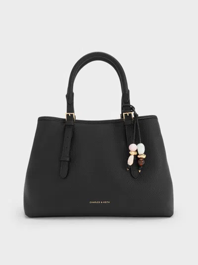 Charles & Keith - Baral Bead-charm Tote Bag In Black