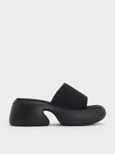 Charles & Keith Baxie Silk Platform Mules In Black Textured