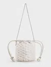 Charles & Keith Beaded Chain-handle Bucket Bag In White