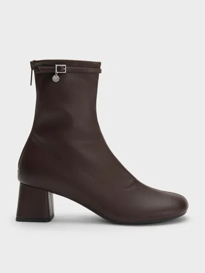 Charles & Keith - Belted Block-heel Ankle Boots In Brown