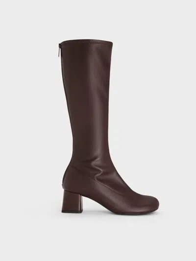 Charles & Keith - Block-heel Knee-high Boots In Brown