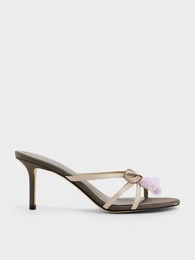 Charles & Keith - Bow Flower-pearl Heeled Mules In Brown
