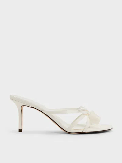 Charles & Keith - Bow Flower-pearl Heeled Mules In White