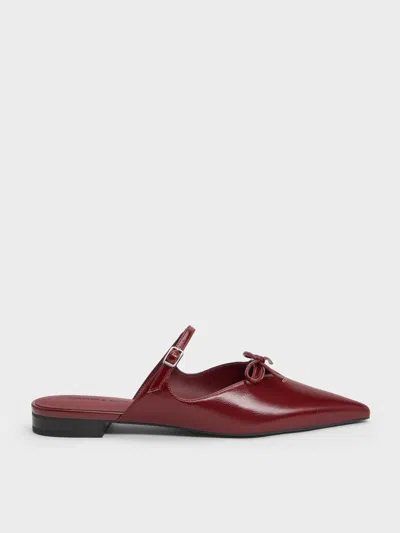 Charles & Keith - Bow Mary Jane Mules In Burgundy