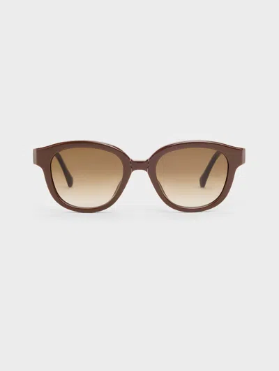 Charles & Keith - Brea Round Sunglasses In Pecan Brown