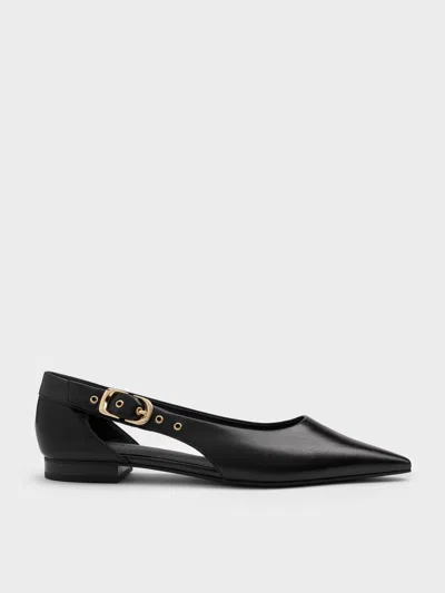 Charles & Keith - Buckled Cut-out Ballet Flats In Black