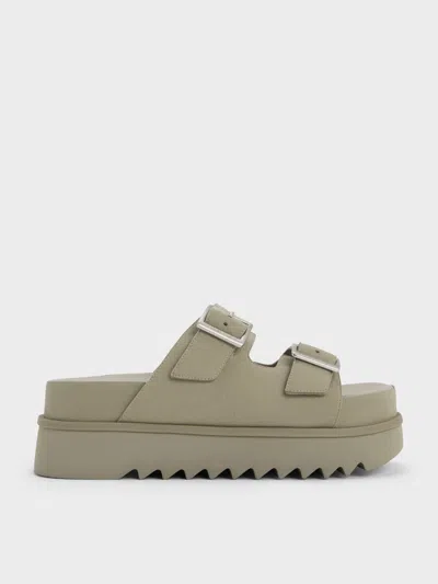 Charles & Keith - Buckled Double-strap Flatform Sandals In Green