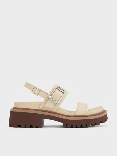 Charles & Keith Buckled Platform Slingback Sandals In Taupe