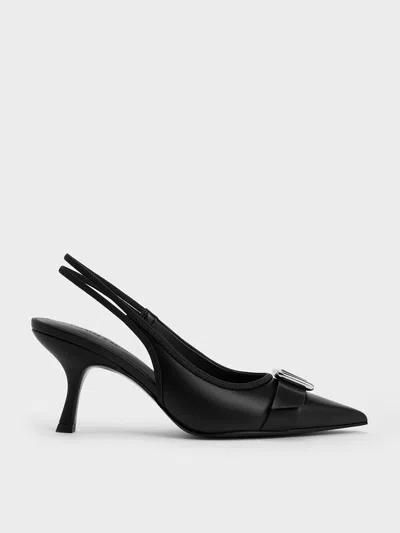 Charles & Keith Buckled Pointed-toe Slingback Pumps In Black
