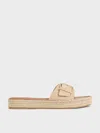 Charles & Keith Buckled Woven Espadrille Sandals In Sand