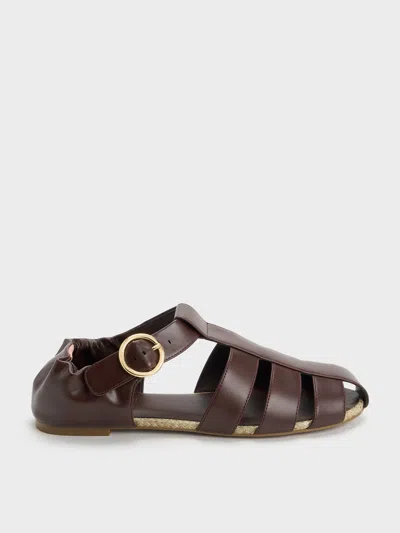 Charles & Keith - Caged Flat Espadrilles In Burgundy