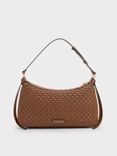 Charles & Keith - Calla Woven Shoulder Bag In Brown