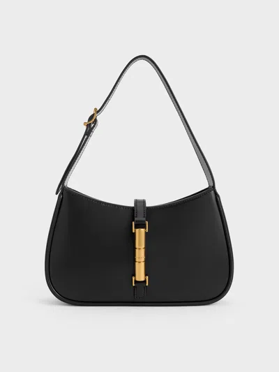 Charles & Keith Cesia Metallic Accent Shoulder Bag In Black
