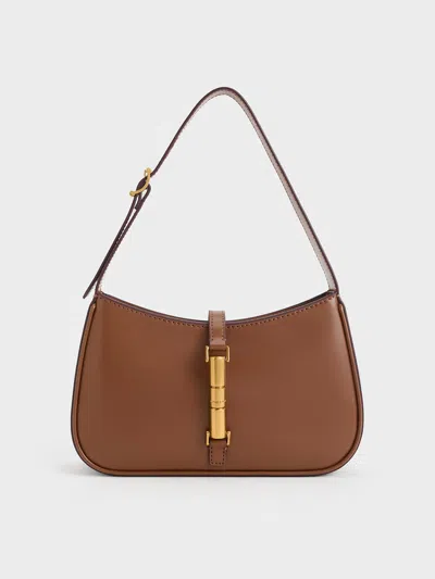 Charles & Keith Cesia Metallic Accent Shoulder Bag In Chocolate