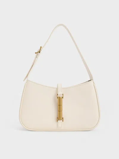 Charles & Keith Cesia Metallic Accent Shoulder Bag In Cream