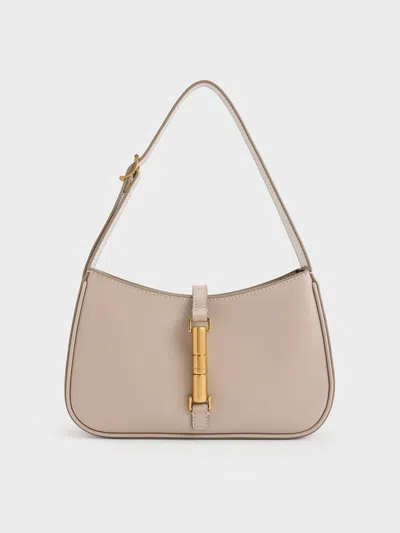 Charles & Keith Cesia Metallic Accent Shoulder Bag In Taupe